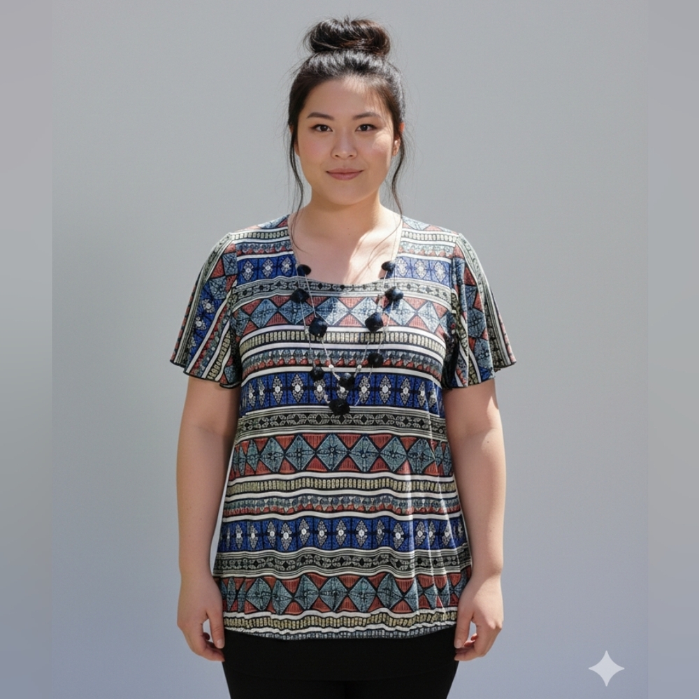 Promises Promises Women's Vintage Multicolor Blouse & Necklace Set Size Large